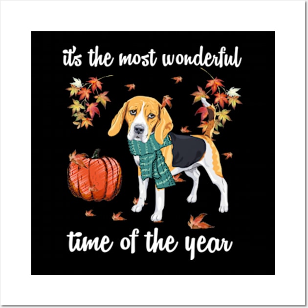 Beagle Dog Autumn Fall Most Wonderful Time Maple Gift Wall Art by AstridLdenOs